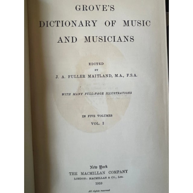 1910 Grove's Dictionary of Music and Musicians 5 Vol Set Leather Macmillan Antiq For Sale - Image 4 of 5