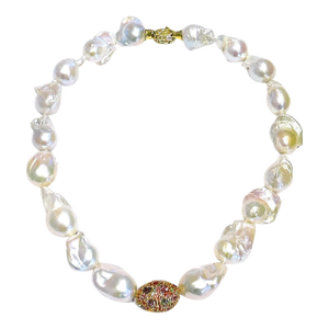 Bochic “Capri” Vintage Baroque Pearl & Multi Gem Necklace Set in 18K & Silver