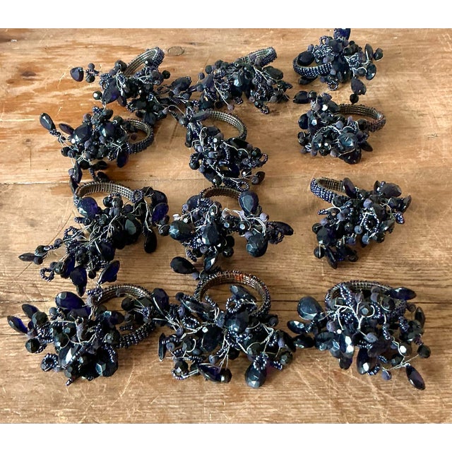 Vintage Boho Amethyst Crystal Napkin Rings - Set of 12 For Sale In West Palm - Image 6 of 11