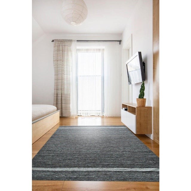 10x14 Gray Handwoven Wool Subtle Linear Bands Geometric Modern Carpet Rug For Sale - Image 9 of 10
