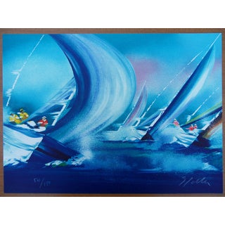 Victor Spahn, Course de voiliers en tête, Lithograph For Sale