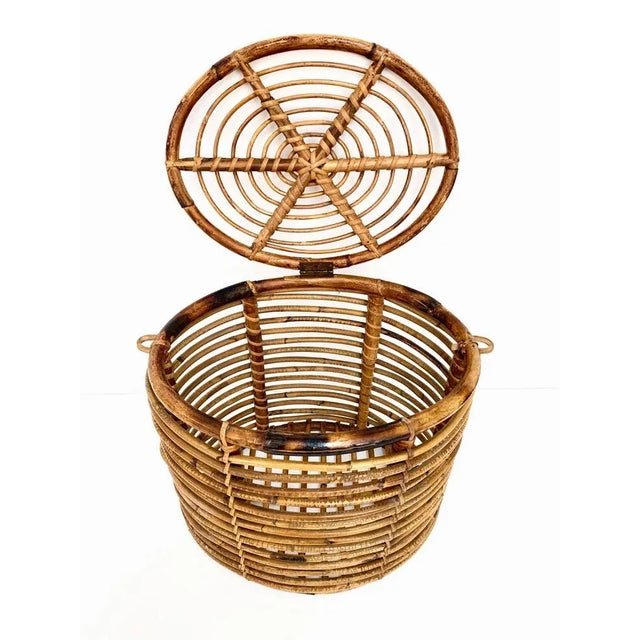 Mid-Century Modern Mid-Century Italian French Riviera Bamboo & Rattan Basket, 1950s For Sale - Image 3 of 16