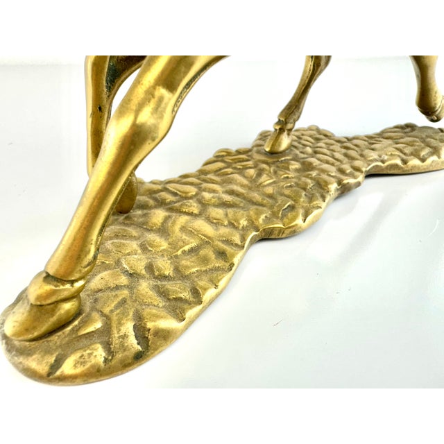 Mid-Century Solid Brass Galloping Horse Figurine on Textured Base For Sale - Image 4 of 8