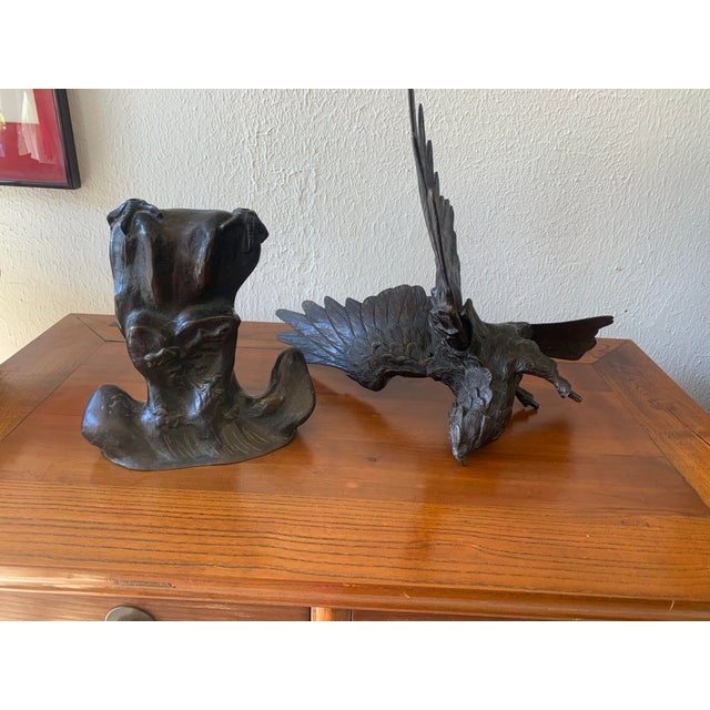 Antique Japanese Cast Iron Hinged Wing Eagle Sculpture For Sale - Image 9 of 11