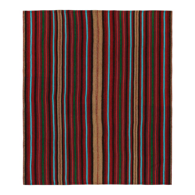 1950s Vintage Persian Kilim in Burgundy With Multicolor Stripes by Rug & Kilim For Sale