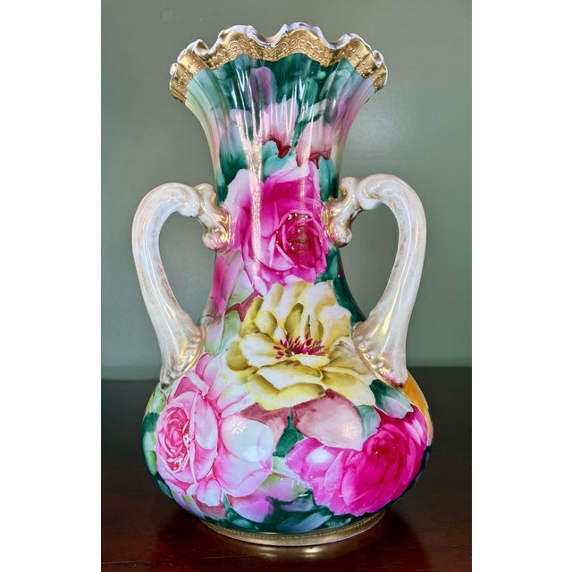 Asian Antique Three Handled Nippon Ruffled Porcelain Vase For Sale - Image 3 of 8
