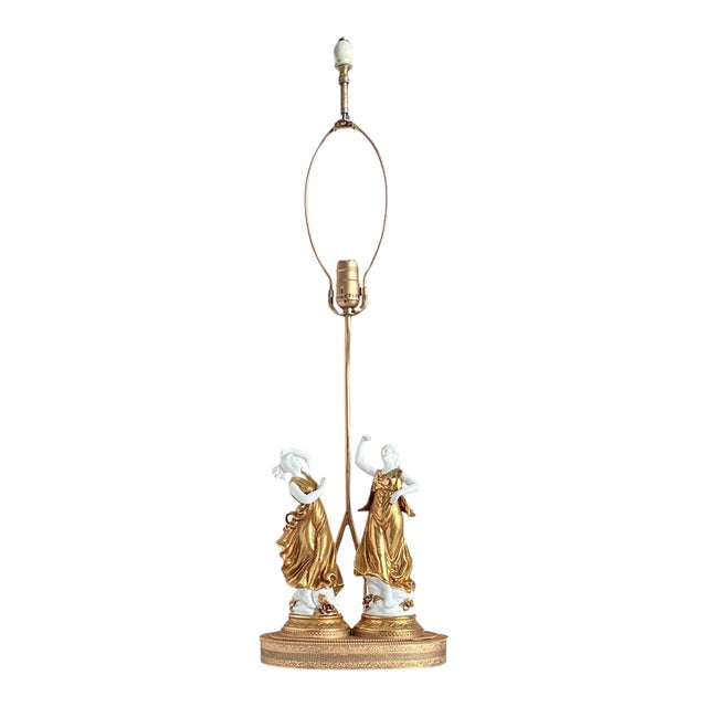 Italian Neoclassical Capodimonte-Style Figural Porcelain Table Lamp "Dancing Muses" For Sale