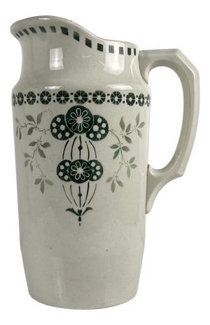 Antique Earthenware Pitcher with Green Floral Decoration, 1890s