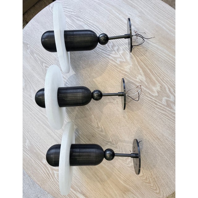 2020s Apparatus Studio Median Mono Alabaster & Blackened Brass Pendants - Set of 3 For Sale - Image 5 of 14