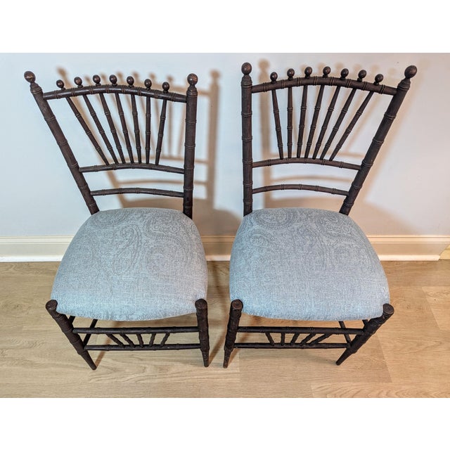 Wood Antique Faux Bamboo Side Chair - A Pair For Sale - Image 7 of 15