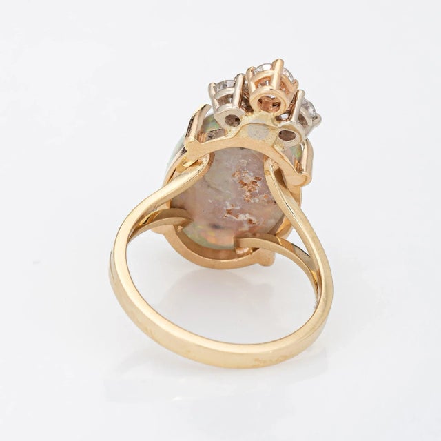 Mid 20th Century Natural Opal Diamond Ring Vintage 14k Yellow Gold Oval Crown Jewellery size 5.75 For Sale - Image 5 of 7