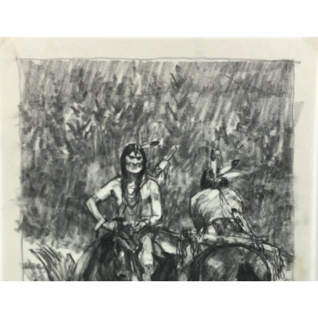 Realism 1910s Charcoal Drawing of Indigenous Men and Their Horses Resting For Sale - Image 3 of 5