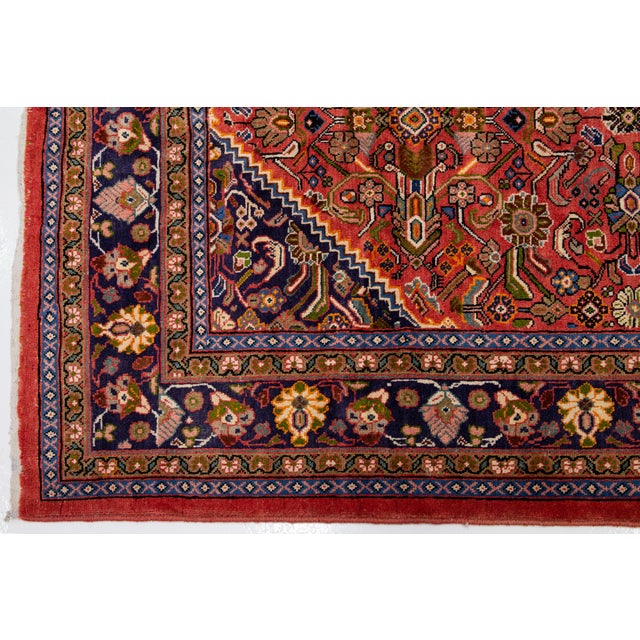 Persian 1960s Vintage Persian Mahal Handmade Red Medallion Wool Rug For Sale - Image 3 of 10