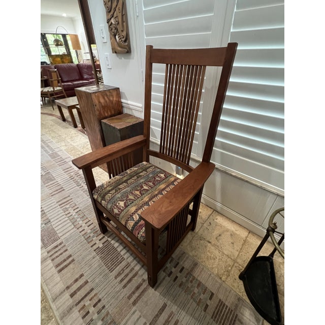 1990s Stickley Arts & Crafts Spindle High Back Armchair For Sale - Image 10 of 12