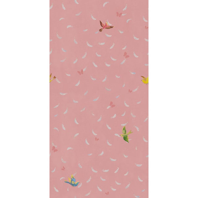 Art Deco Sample - Feathers (var. 1) Wallpaper by Paule Marrot in Pink For Sale - Image 3 of 3
