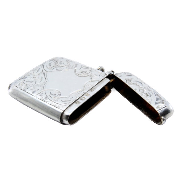 Silver Matchbox with Plant Motifs Surrounding Monogram Card For Sale