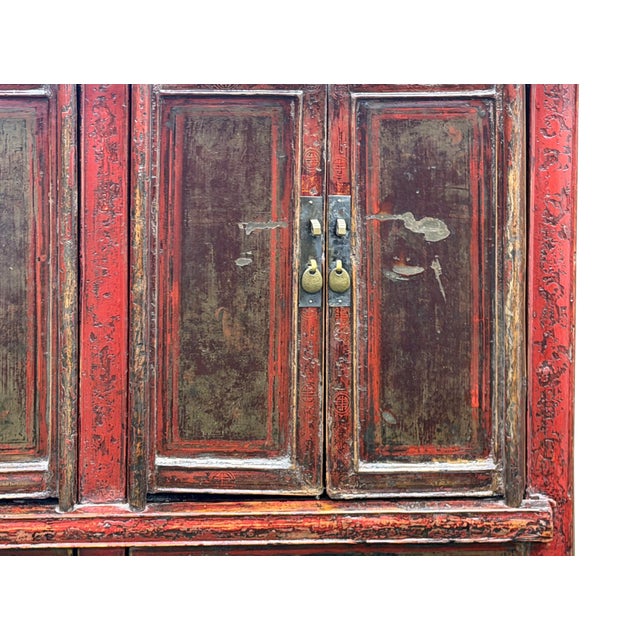 Vintage Distressed Brick Red Marks Point Edge Credenza Sideboard Cabinet For Sale - Image 11 of 18