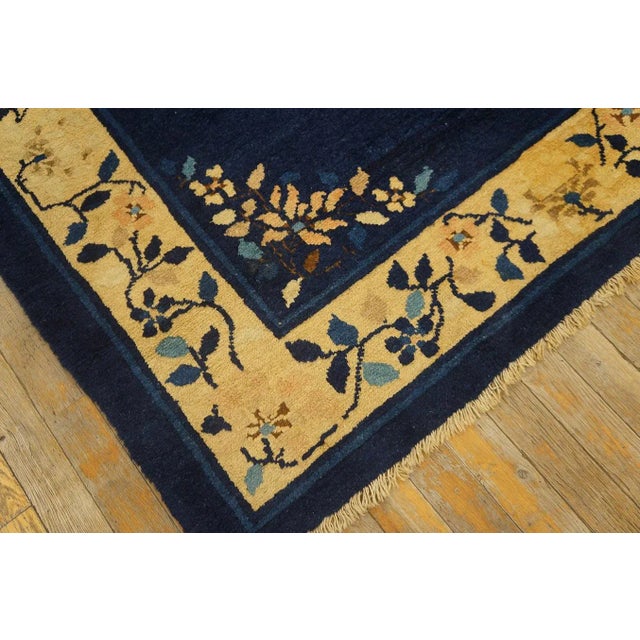 1920s Navy Blue Open Field Medallion Antique Chinese Peking Knotted Rug Carpet For Sale - Image 9 of 12