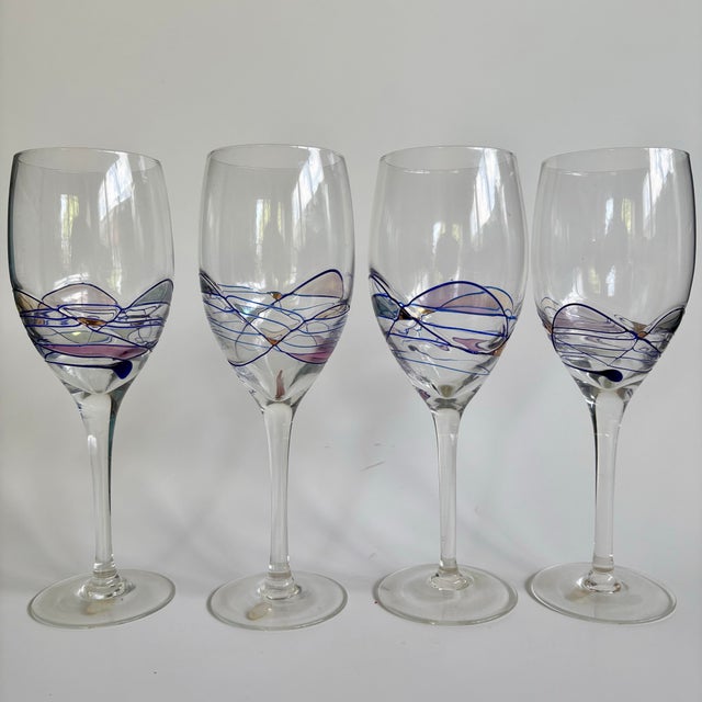 1990s Artland “Helios” Wine Glasses – Multicolor Mosaic With Gold Accents - Set of 4 For Sale In Miami - Image 6 of 9