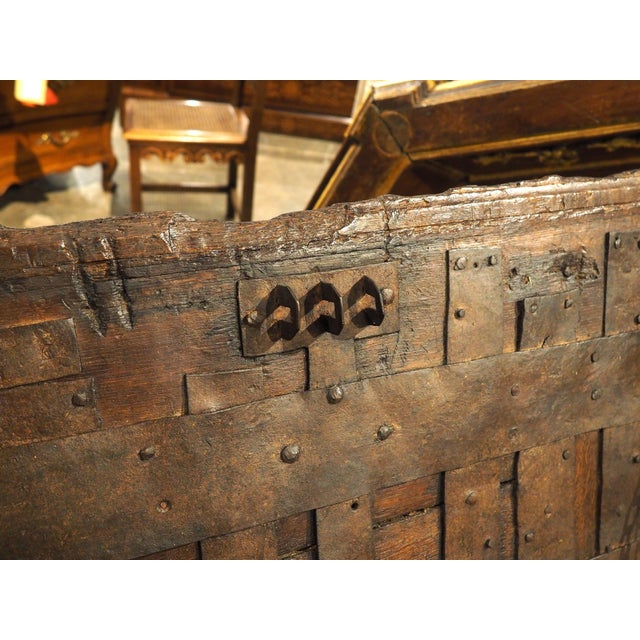16th Century Flemish Oak Strong Box Trunk With Iron Strapwork For Sale - Image 11 of 12