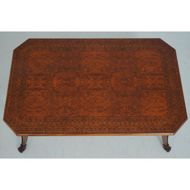 Neoclassical Francesco Molon Inlaid Burl Wood Neoclassical Coffee Table For Sale - Image 3 of 13