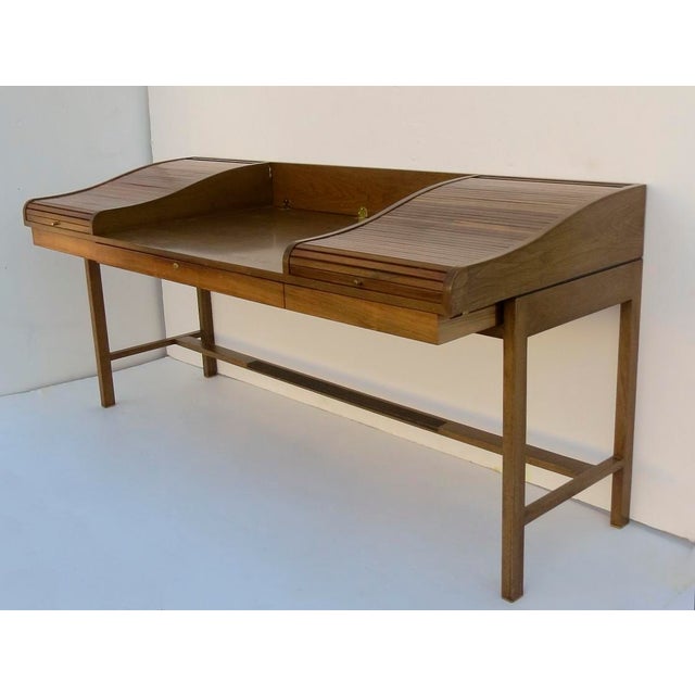 Mid Century Modern Classic Tambour Roll Top Writing Desk By Edward Wormley For Dunbar Chairish