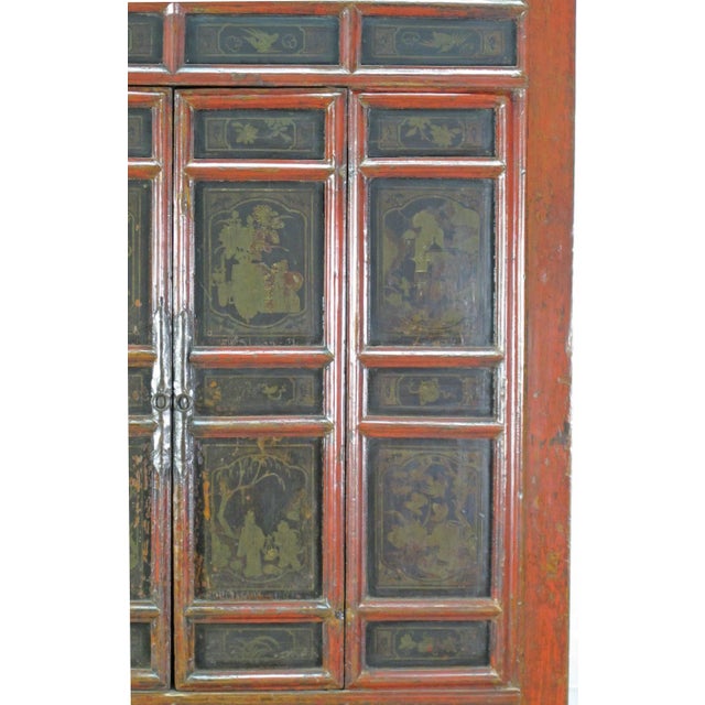 Brown Hand Painted 80" Inch Tall Antique Chinese Cabinet For Sale - Image 8 of 12
