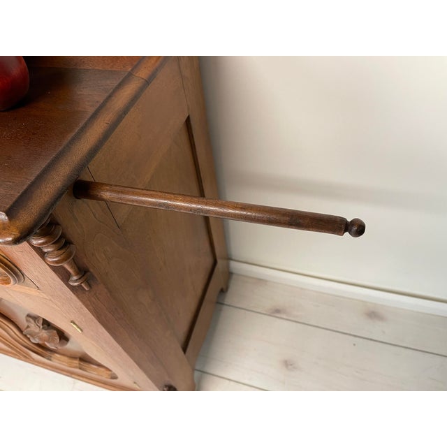 Wood Antique Walnut Restored Washstand / Vanity / Curved Fruit / Casters/ Circa 1870 For Sale - Image 7 of 12