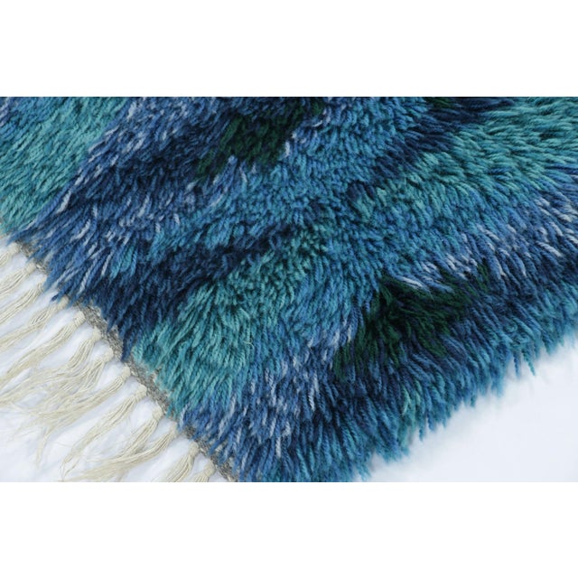 Vintage Swedish Rya Runner With Blue and Turquoise Geometric Pattern - Rug & Kilim For Sale In New York - Image 6 of 9