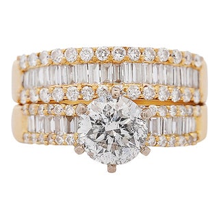 Gia Certified 1.5 Carat H/I2 Diamond 2 Piece Engagement & Wedding Ring Set Size 6.75 For Sale