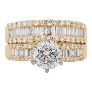 Gia Certified 1.5 Carat H/I2 Diamond 2 Piece Engagement & Wedding Ring Set Size 6.75