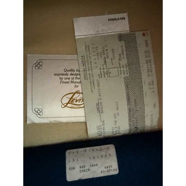 1970s Century Modern Blue Chenille Club Lounge Chair by Levitz Furniture For Sale - Image 17 of 17