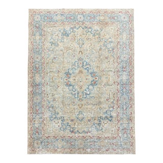 Antique Meset Rug – Faded Ivory With Blue & Red Floral Motifs For Sale