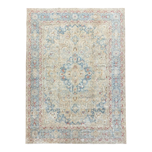 Antique Meset Rug – Faded Ivory With Blue & Red Floral Motifs For Sale
