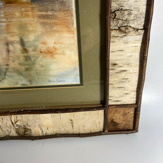 Wood Original Watercolor Art North Woods Lake Katie George Birch Bark Frame 23x30 For Sale - Image 7 of 7