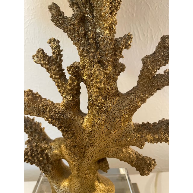 Hollywood Regency Gilt Gold Coral Table Lamp With Black Shade For Sale - Image 9 of 9