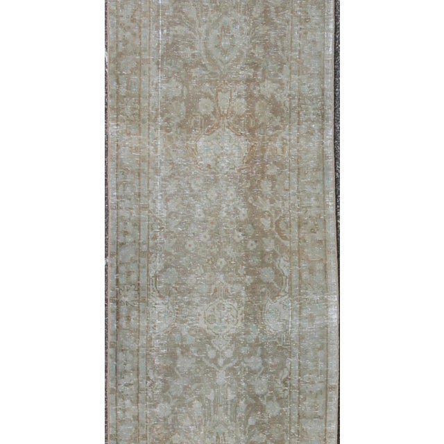 Keivan Woven Arts-Long Tabriz Runner With Taupe, Soft Blue and Light Brown Floral Design. . Tabriz Runner This antique...