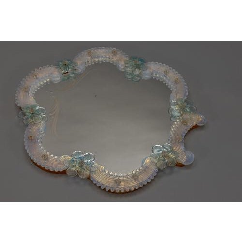 Italian Venetian Light Blue Murano Glass and Opalescent Glass Wall Mirror, 1950s For Sale - Image 16 of 18