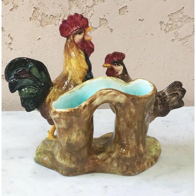 1890s Vintage Delphin Massier Majolica Rooster & Hen Vase For Sale In Austin - Image 6 of 15