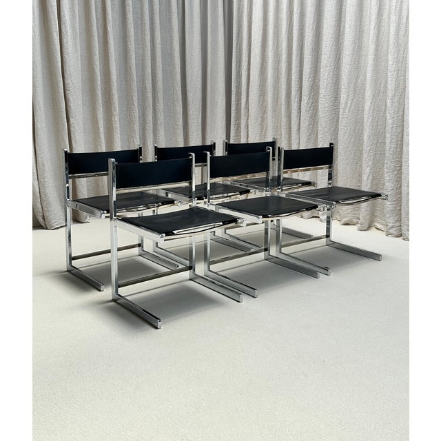 Brutalist Brutalist Chrome and Leather Chairs from Sigma Furniture, Belgium, 1960s, Set of 6 For Sale - Image 3 of 12