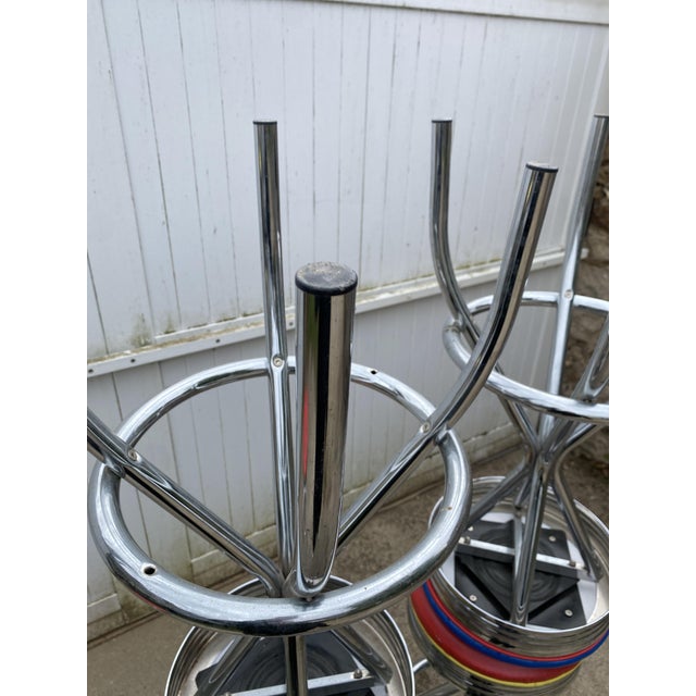 Blue Vintage Blue, Red, Orange, and Yellow Swivel Bar Stools, 1990s, Set of 5 For Sale - Image 8 of 18