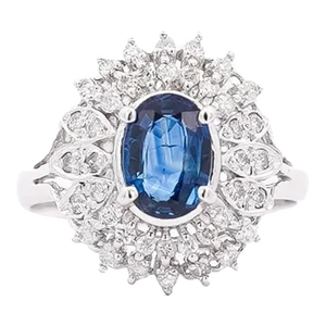 Vintage Platinum 1.18 Carat Oval Blue Sapphire & Diamond Halo Filigree Ring Size 6.5