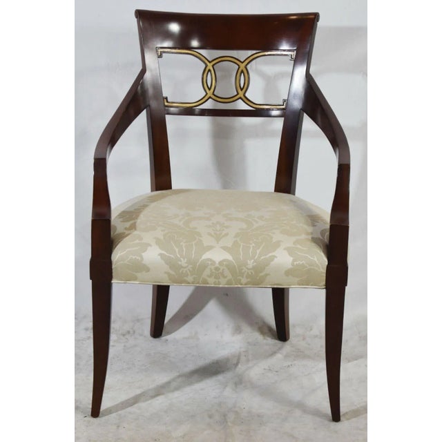 Baker Furniture Hollywood Regency Mahogany Arm Chair Gilt Accents Damask Fabric For Sale - Image 11 of 11
