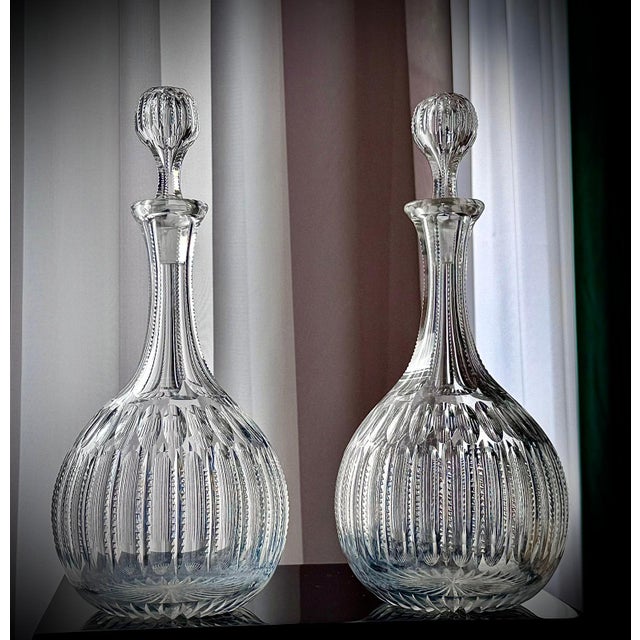 Antique Cut Glass Decanters with Faceted Stoppers, 1890s, Set of 2 For Sale - Image 16 of 16