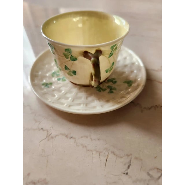 Belleek Pottery Ltd. 1950s Fine Irish Belleek Porcelain Demitasse Cup and Saucer For Sale - Image 4 of 8