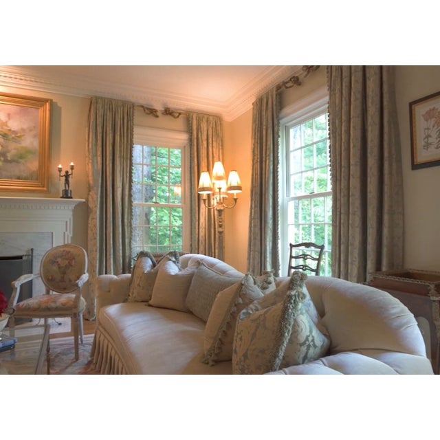 8 Panels Luxury Silk Taffeta Damask Drapery + Gilt Fluted Wood Rods For Sale - Image 9 of 9