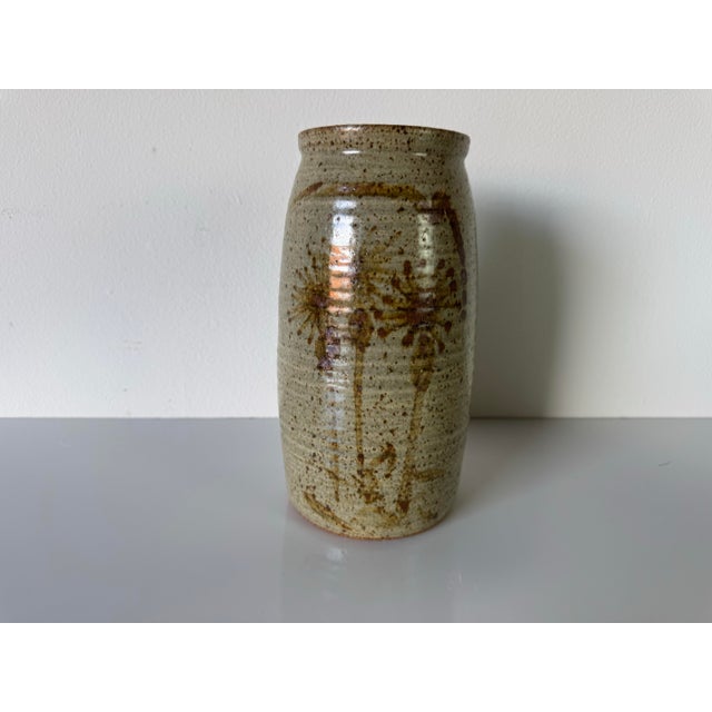 Blue Pair of Vintage Handcrafted Botanical Motifs Studio Art Pottery Vases by Buk For Sale - Image 8 of 10