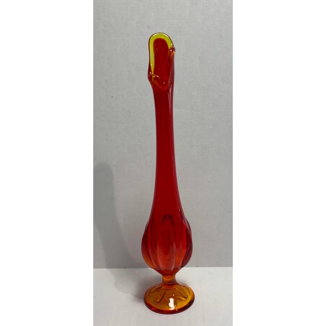 Viking Swung 6 Petal Footed Orange Yellow Amberina Glass Bud Vase