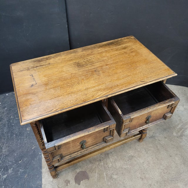 English Light Oak 2 Drawer Lowboy With Bobbin Turned Legs For Sale - Image 4 of 13