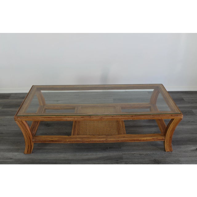Vintage Pencil Reed Two Tiered Coffee Table For Sale In Miami - Image 6 of 11